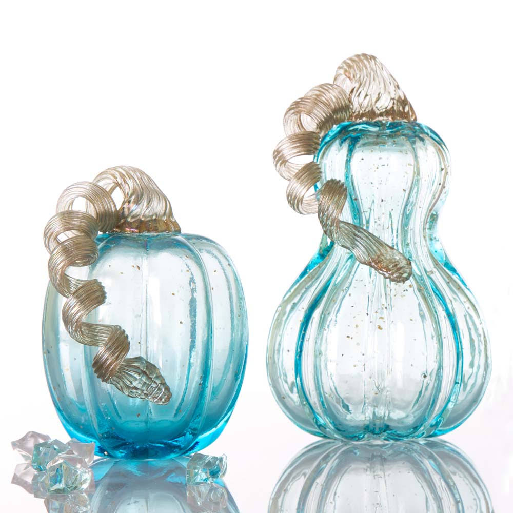 Blue Glass Pumpkin Decor E527