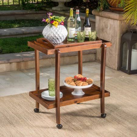 Dark Oak Bar Cart with Removable Top Tray U350258