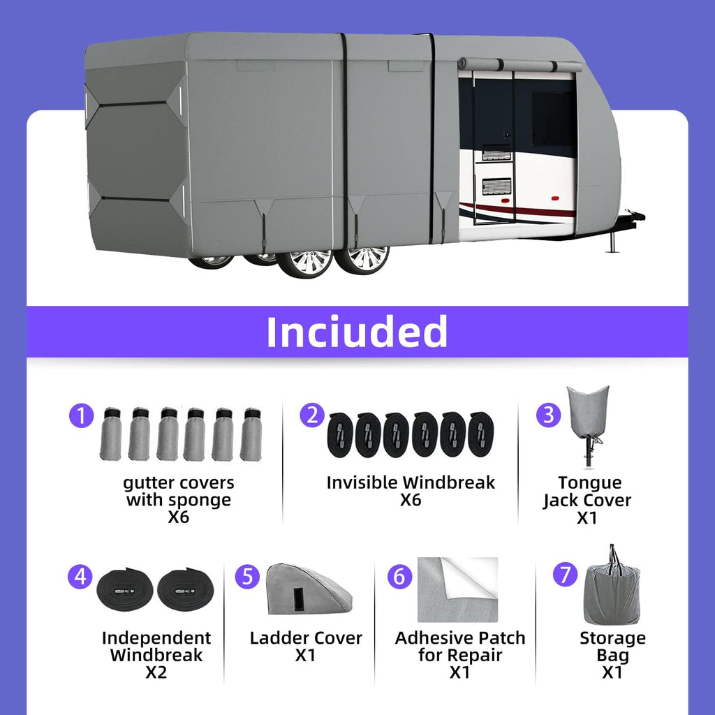 RV Cover 7 Layers Top Camper Cover for 27' to 30' RV with Tongue Jack Cover J14086