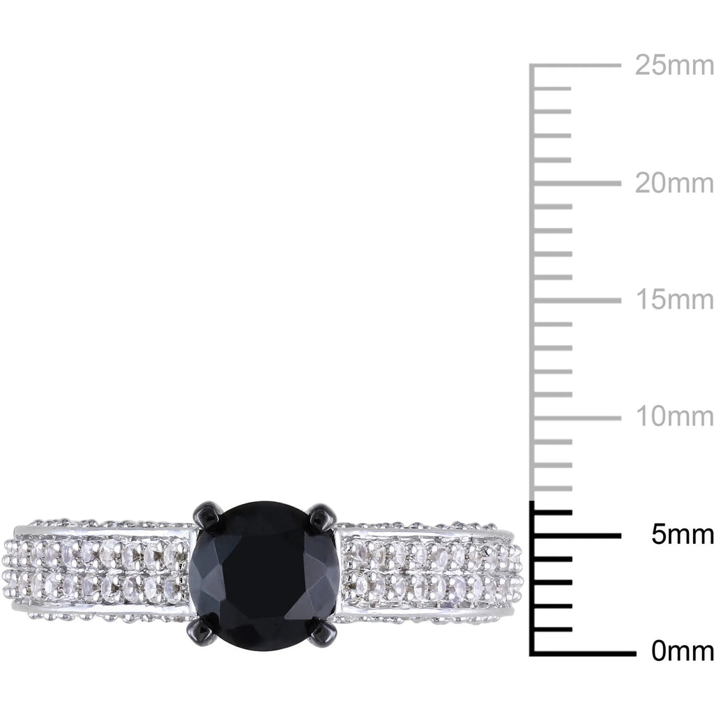 3 Carat Black Spinel and Created White Sapphire Sterling Silver Engagement Ring O456