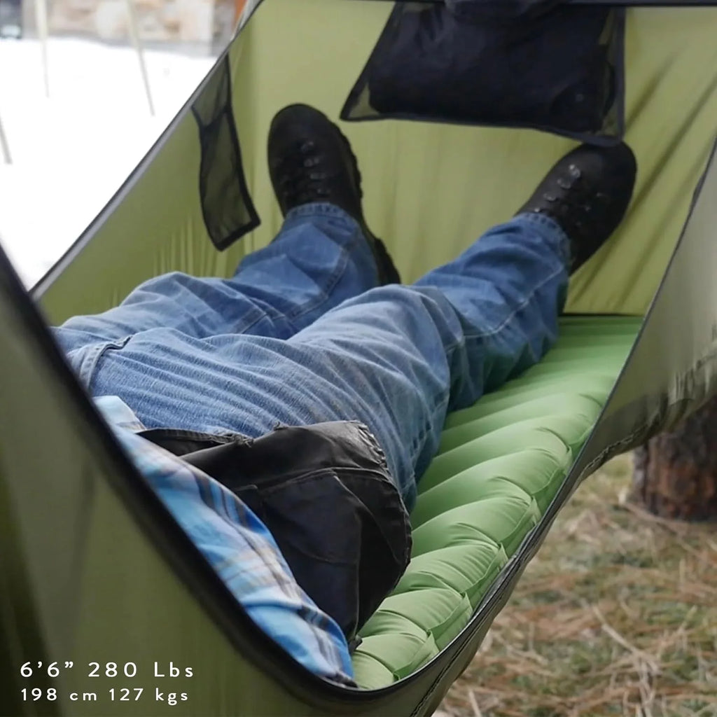 Forest Green Waterproof Lay Flat Hammock Tent with Mosquito Net and Rainfly B46008