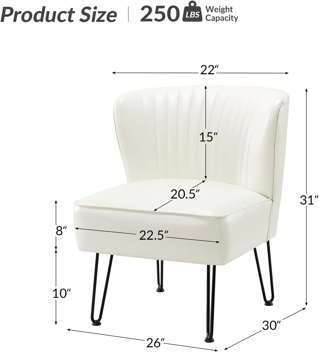 Ivory Faux Leather Accent Chairs Set Of 2 With Metal Base L1154