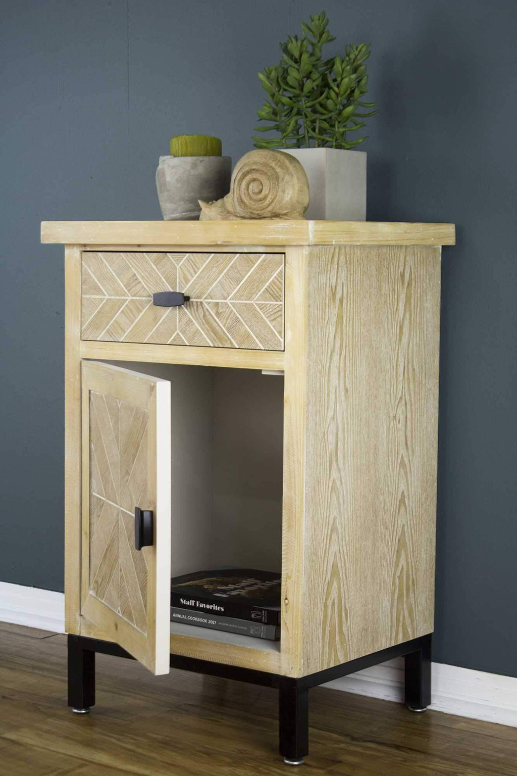 Antique White Wood Glass Accent Cabinet A884