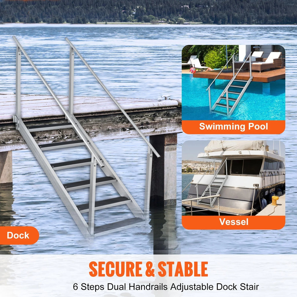 Aluminum Dock Ladder 43-51in Height Adjustable 6 Steps V6356