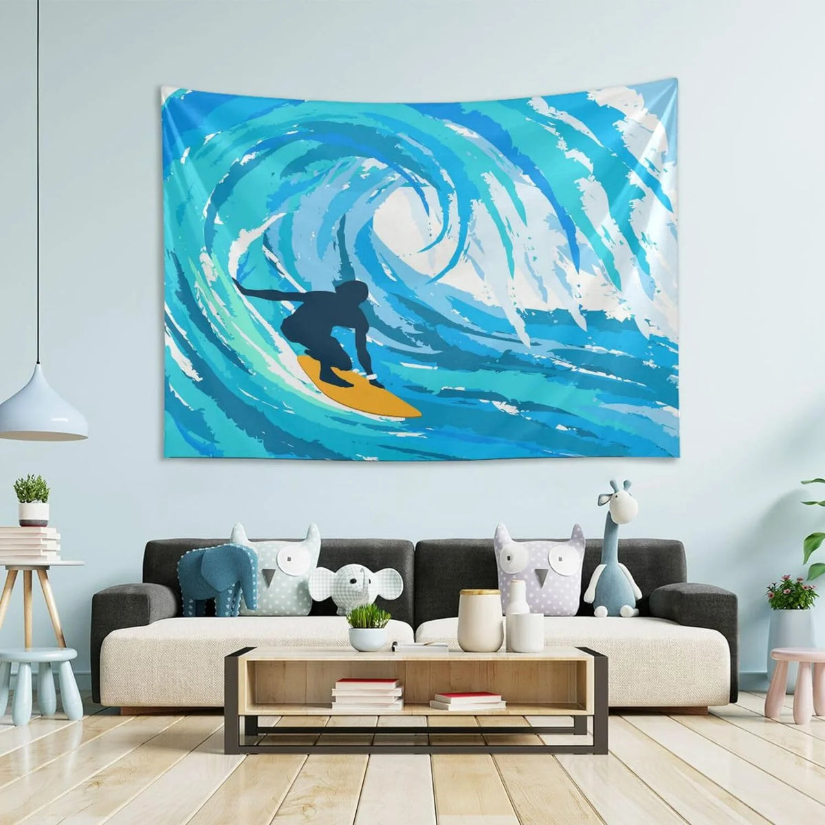 Watercolor Surfing Tapestry Wall Hanging 90" x 60" G234135