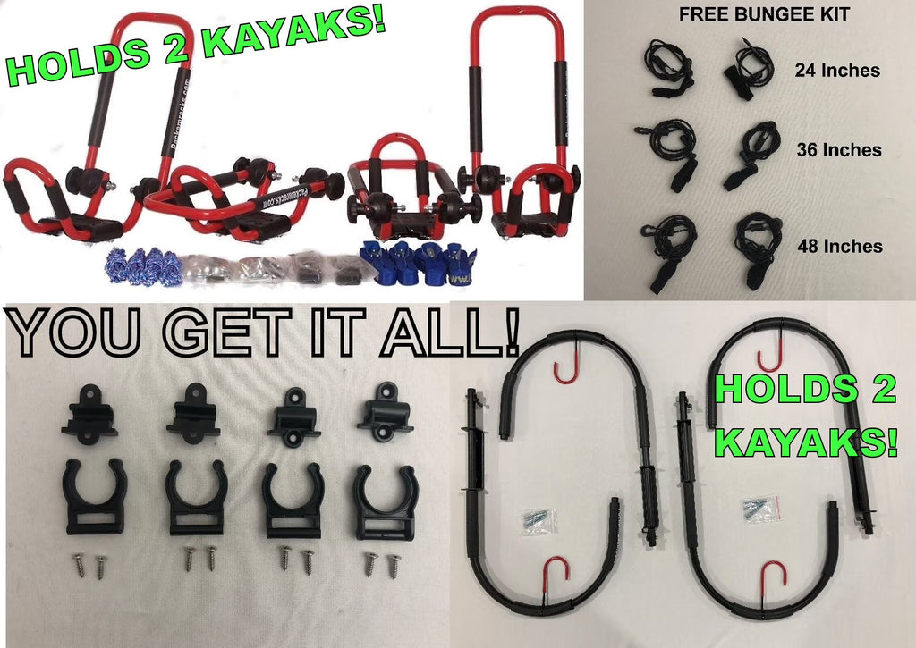 FIRE ENGINE RED FOLDING KAYAK RACK ROOF TOP AND WALL CARRIER BUNDLE J101