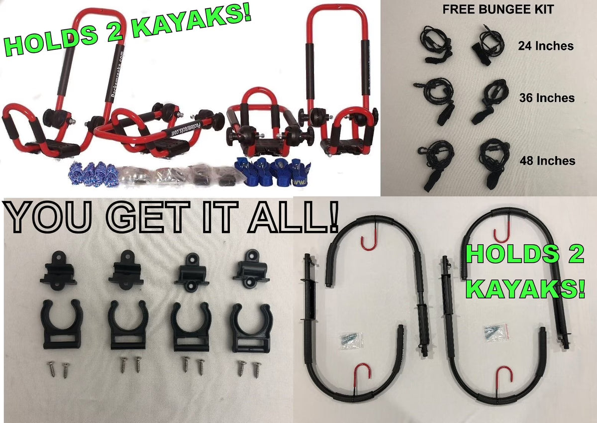 FIRE ENGINE RED FOLDING KAYAK RACK ROOF TOP AND WALL CARRIER BUNDLE J101