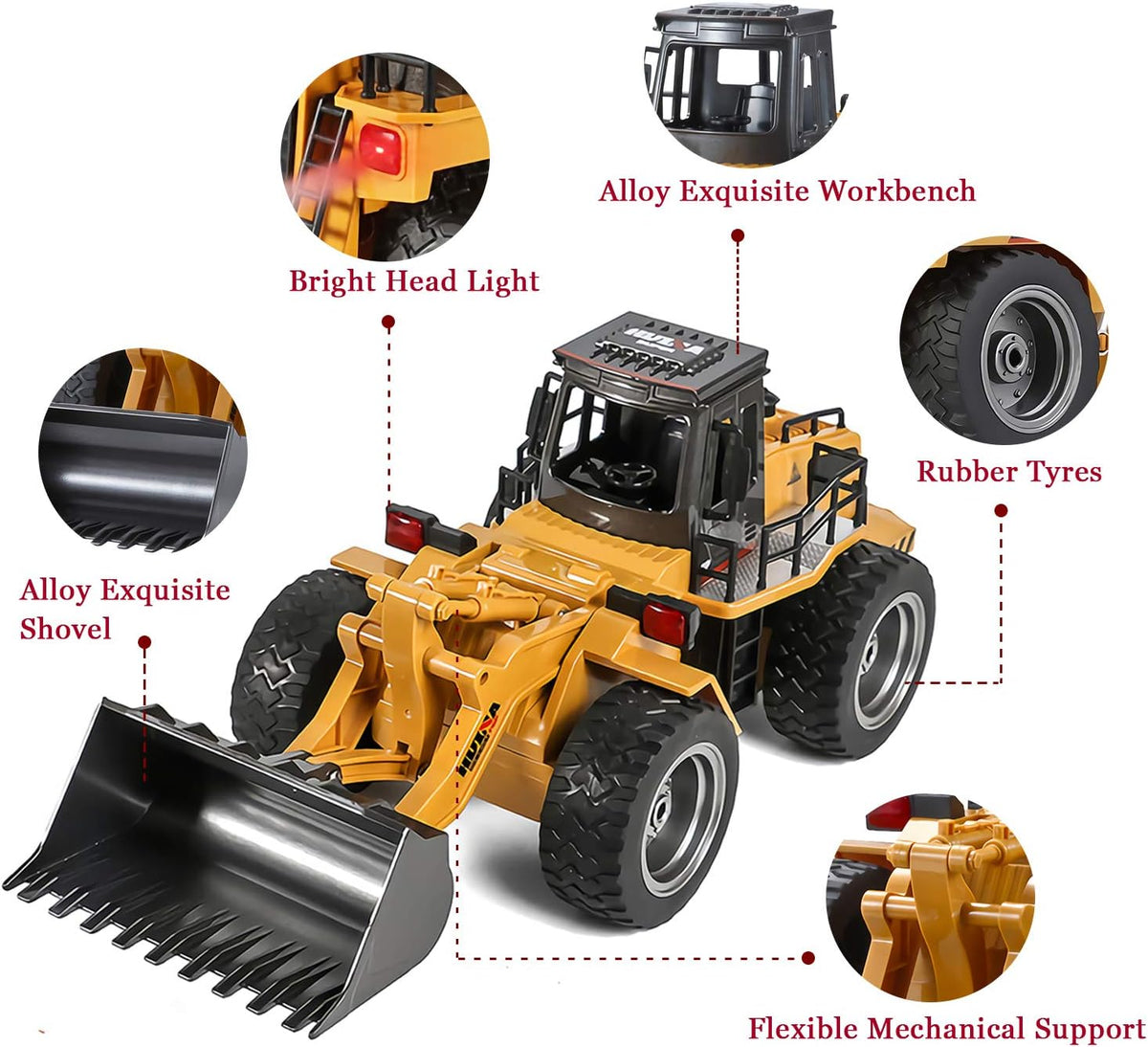 Remote Control Bulldozer Toy Truck 1/18 Scale RC Construction Vehicles Metal Front Loader 4WD Truck with Two Rechargeable Batteries W19275