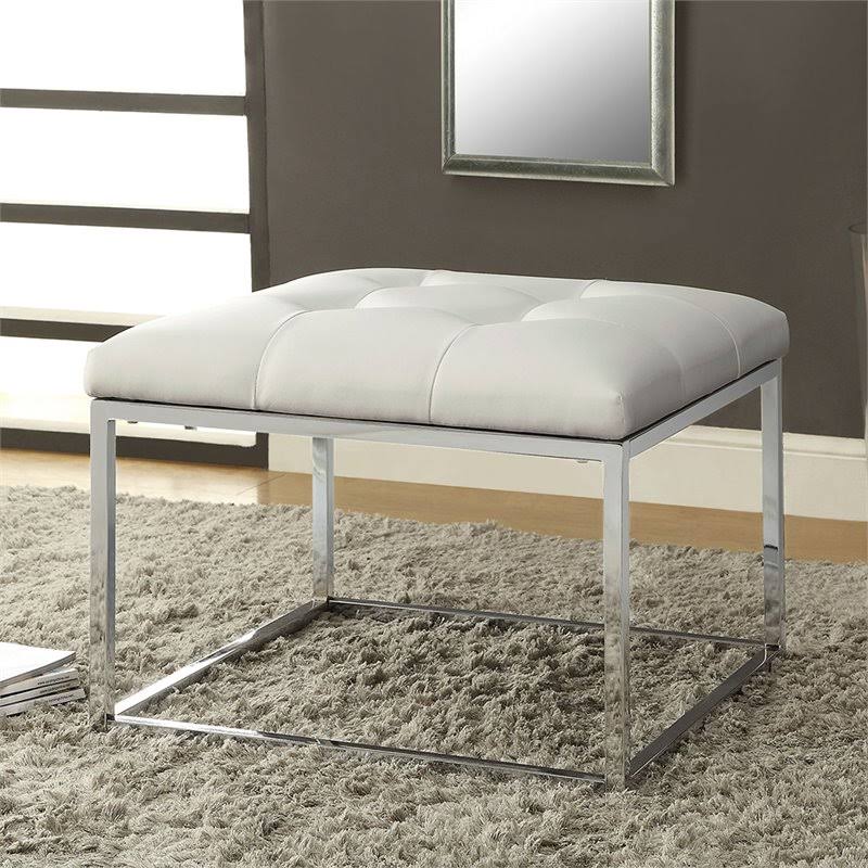White Faux Leather Tufted Square Ottoman K439531