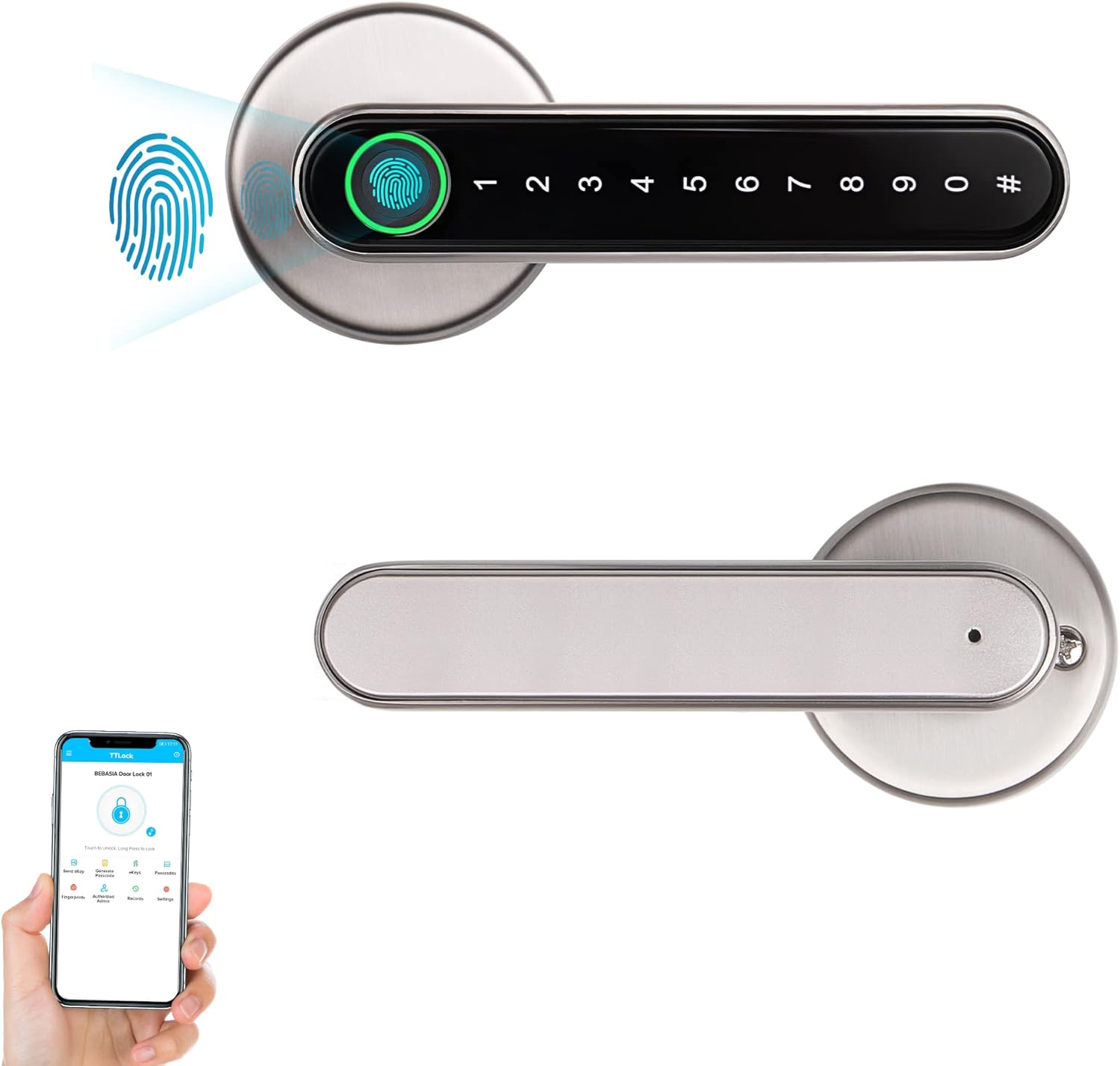 Brushed Nickel Fingerprint Door Lock with Handle Z85092