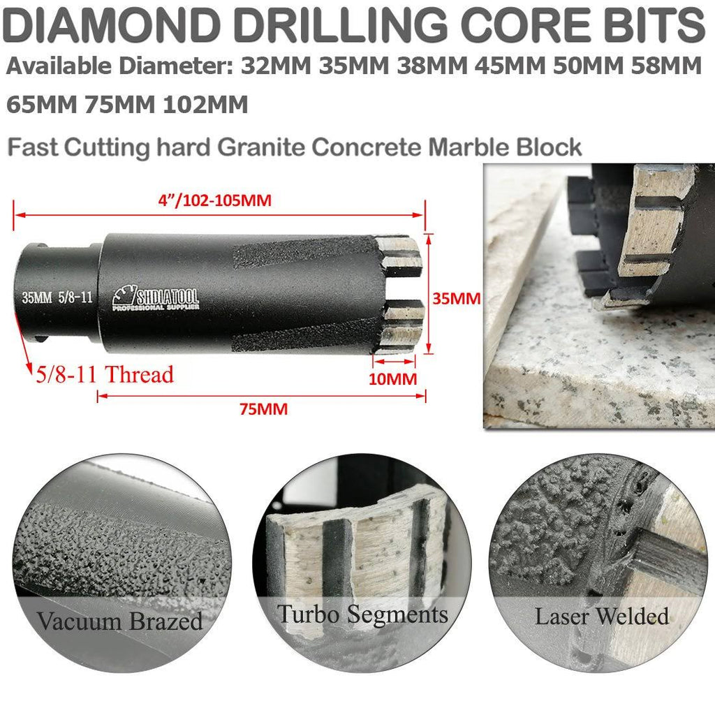 Diamond Core Drill Bits Diameter 18mm to 102mm Laser Welded Dry or Wet Y7697