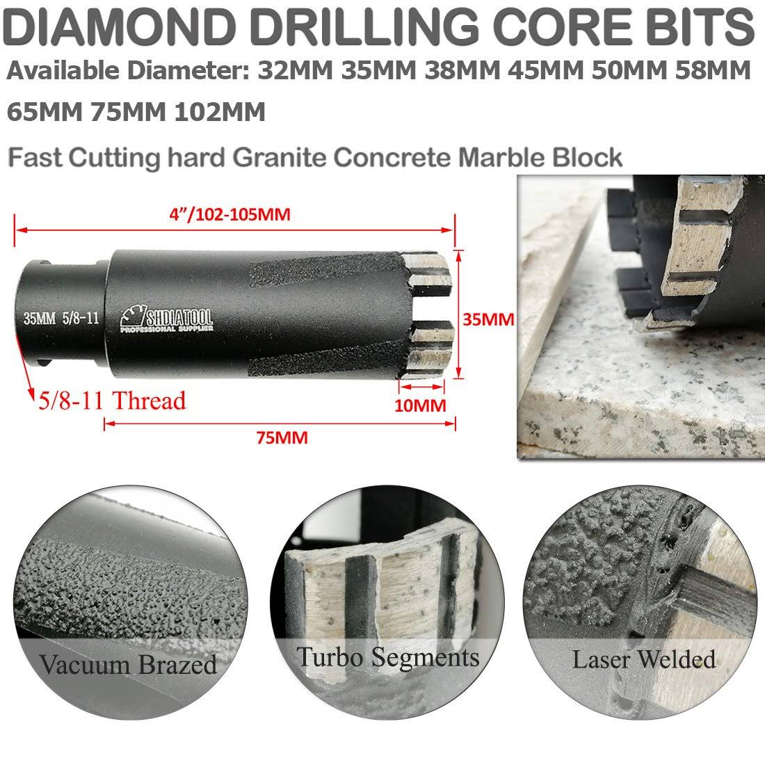 Diamond Core Drill Bits Diameter 18mm to 102mm Laser Welded Dry or Wet Y7697