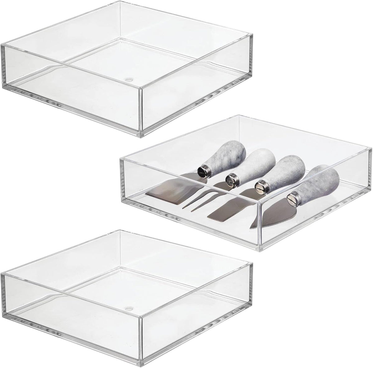 Plastic Pantry Organizer Bin Tray, 7.5 x 7.5 x 2, 3 Pack, Clear I2412
