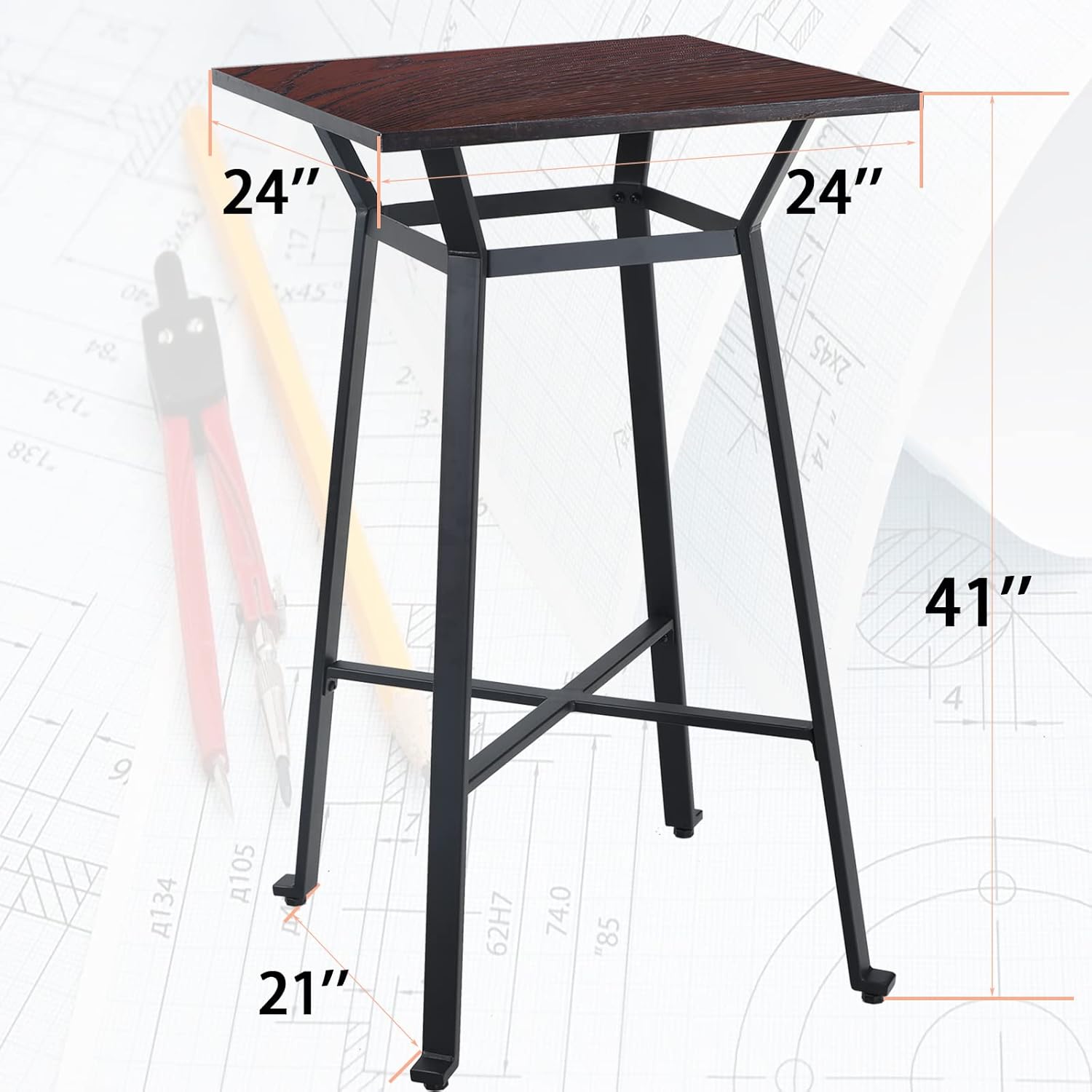 Solid Wood Square Bar Table with Metal Frame M18504