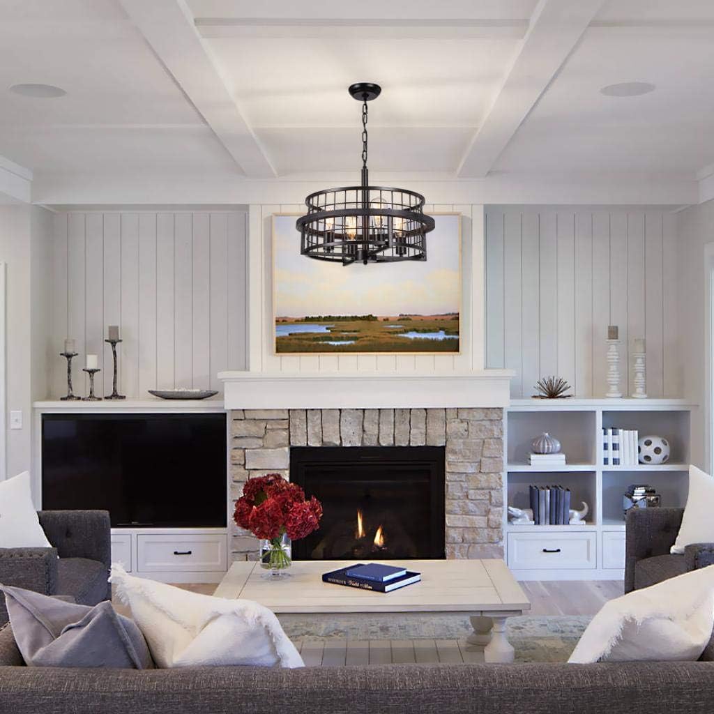 Farmhouse Chandelier Round Drum Shade Chandelier P4197