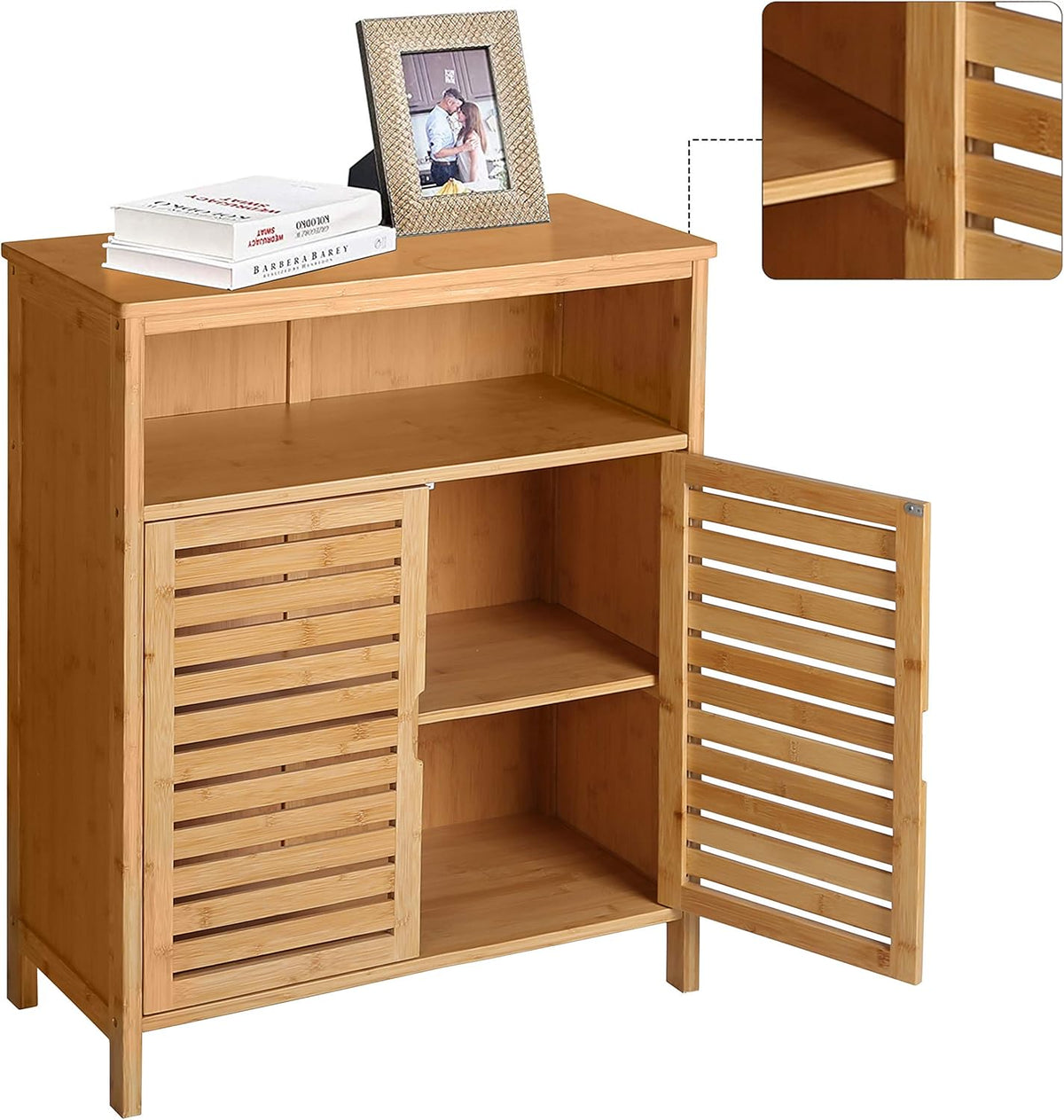 Bamboo Bathroom Storage Cabinet with Door and Shelves F455