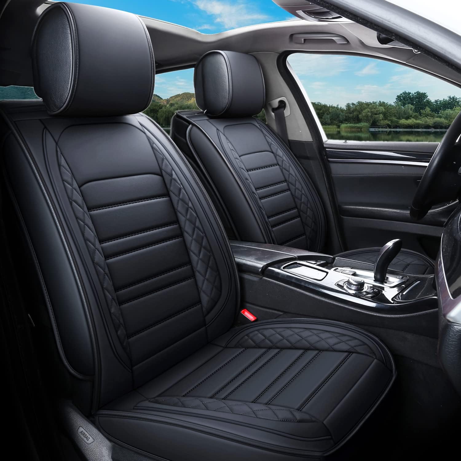 Black Non-Slip Universal Leather Car Seat Covers Full Set F761451