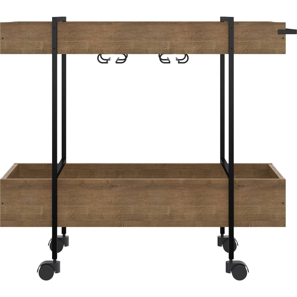 Walnut Melamine Bar Cart with Black Painted Metal Frame H77395