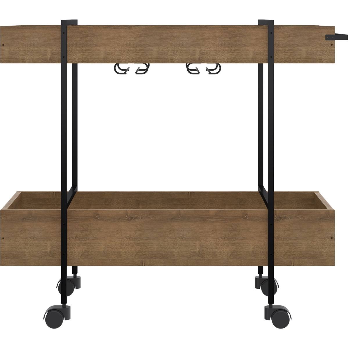 Walnut Melamine Bar Cart with Black Painted Metal Frame H77395