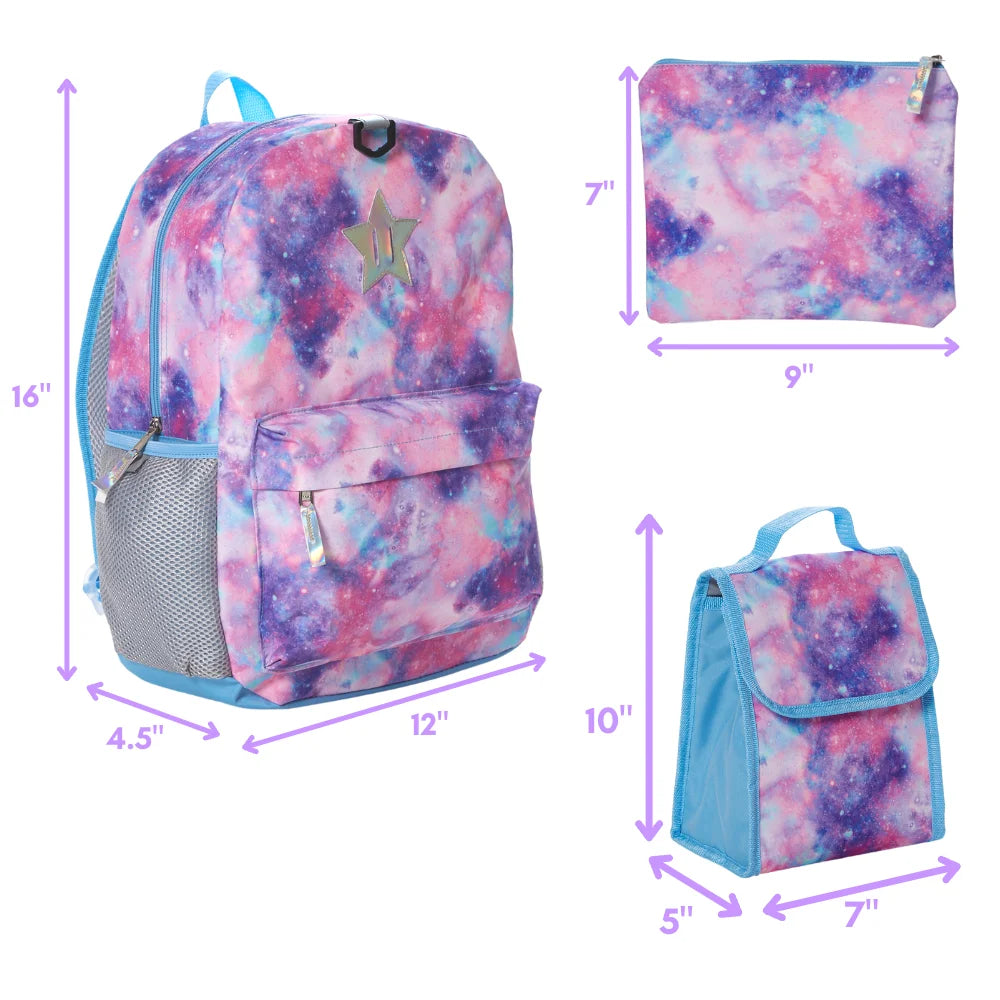 16 inch Light Pink 6 Piece Backpack Set with Lunch Box and Water Bottle U464