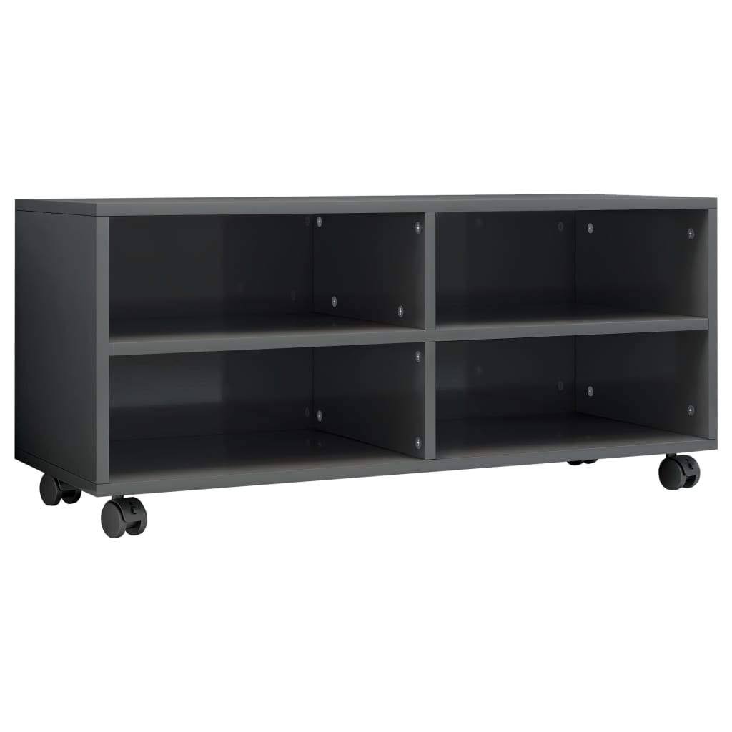 High Gloss Gray TV Cabinet with Castors Chipboard B124