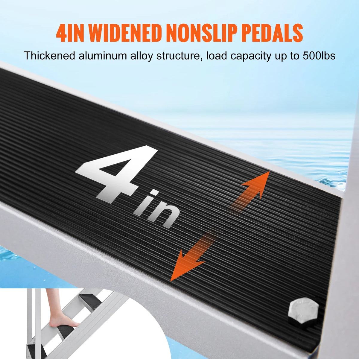 Aluminum Dock Ladder 43-51in Height Adjustable 6 Steps V6356