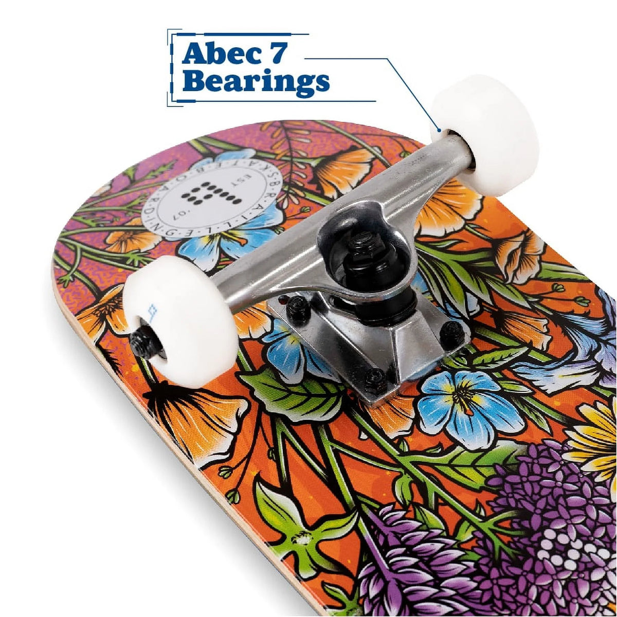 Multicolor 31 In. x 7.75 In. Complete Skateboard with 7-Ply Maple Deck and Abec-7 Bearings F489523