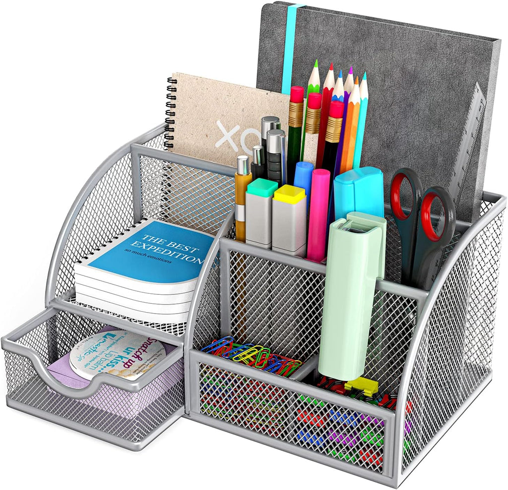 Metal 6 Compartment Desk Organizer with Drawer, Pack of 2 J949738