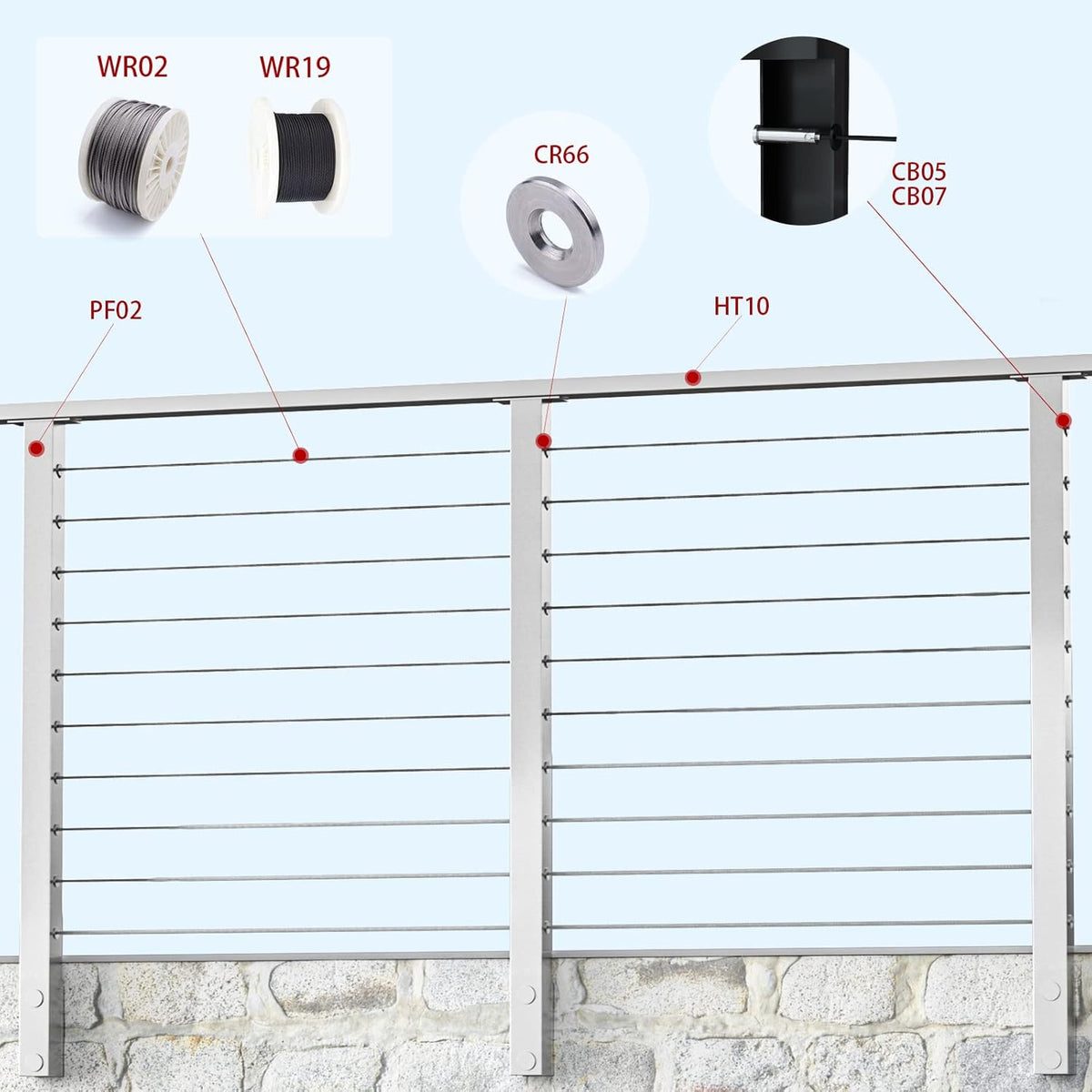 4PACK Brushed Stainless Steel Square Cable Railing Post 36''x2''x2'' Pre-Drilled P768