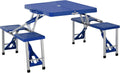Grey 4-Seats Aluminum Fold Up Picnic Table with Umbrella Hole J773108