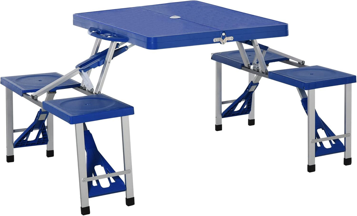 Grey 4-Seats Aluminum Fold Up Picnic Table with Umbrella Hole J773108