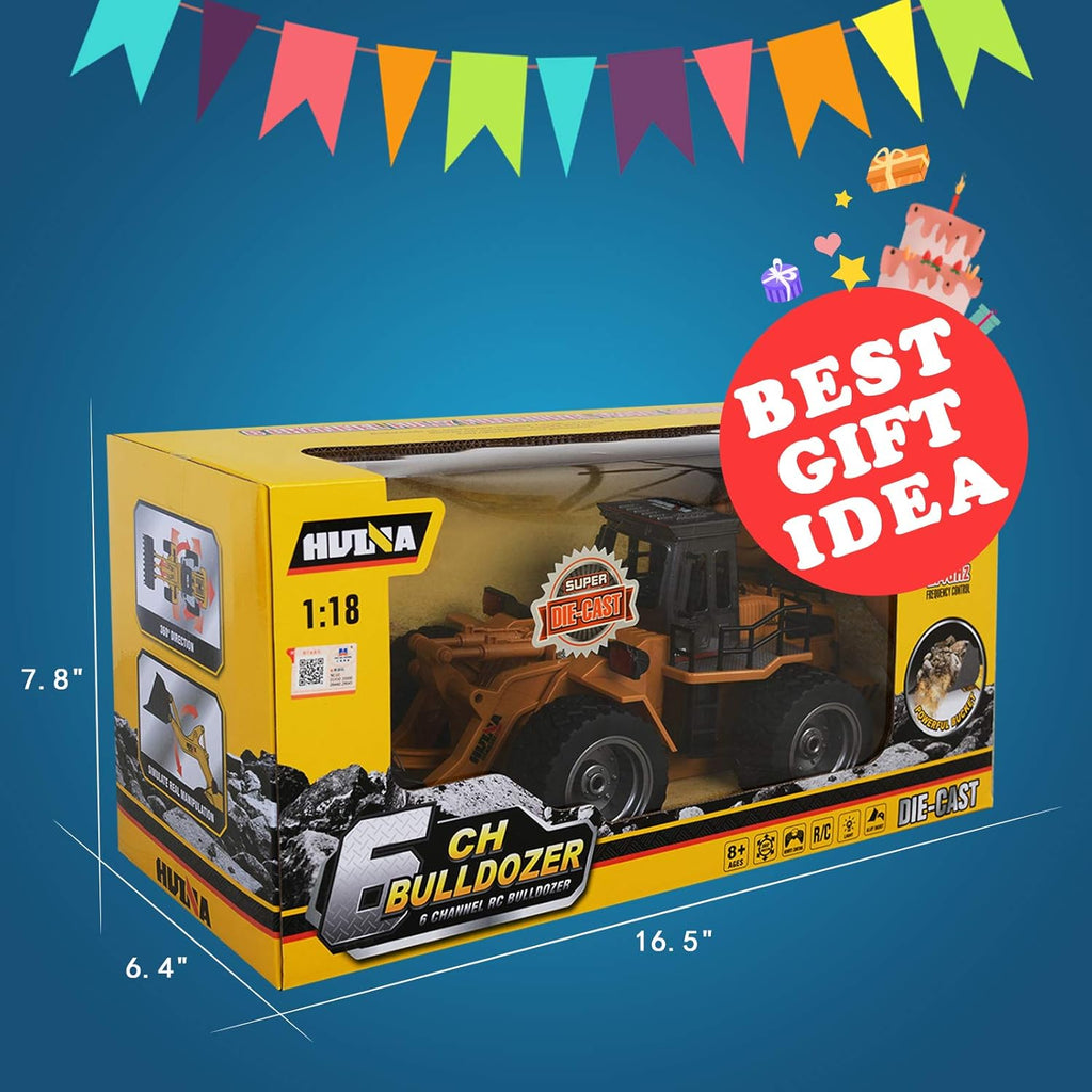 Remote Control Bulldozer Toy Truck 1/18 Scale RC Construction Vehicles Metal Front Loader 4WD Truck with Two Rechargeable Batteries W19275