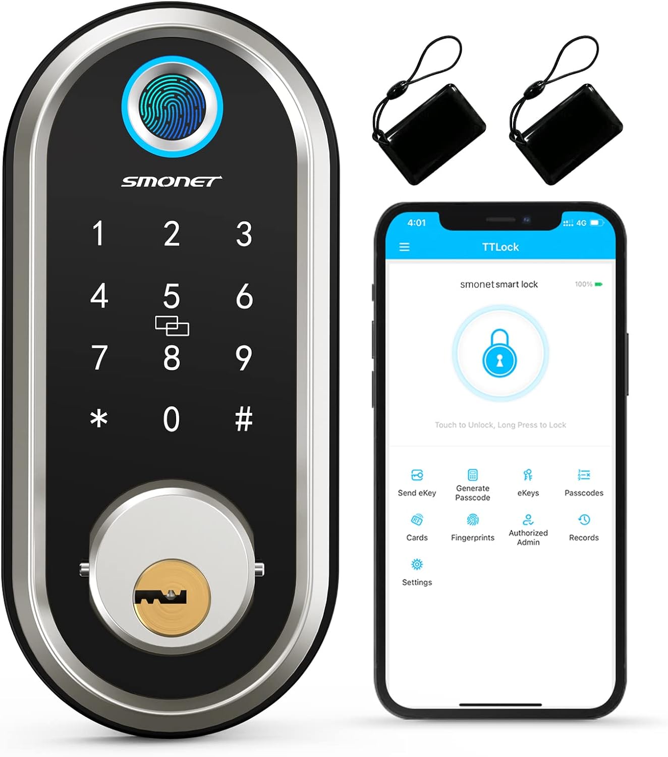 Smart Lock Deadbolt with Keypads, Fingerprint, IC Card, Touchscreen, Auto Lock, APP Control Z615806