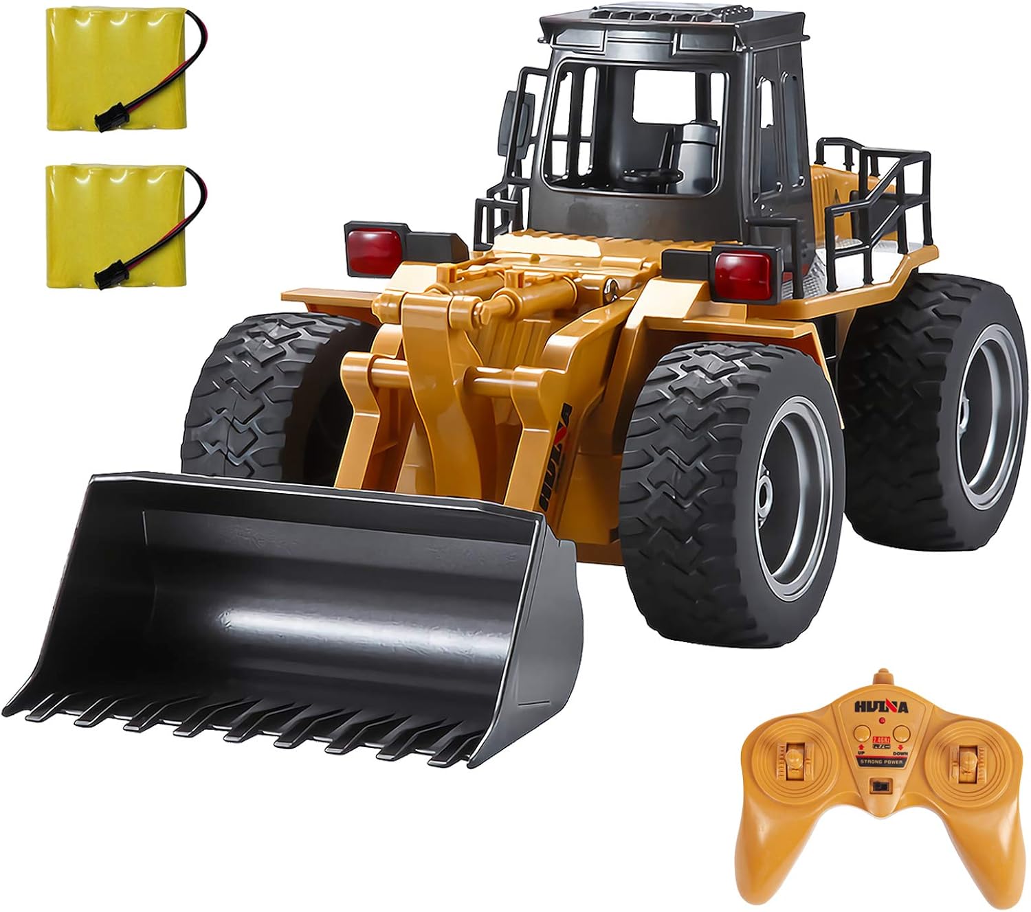 Remote Control Bulldozer Toy Truck 1/18 Scale RC Construction Vehicles Metal Front Loader 4WD Truck with Two Rechargeable Batteries W19275