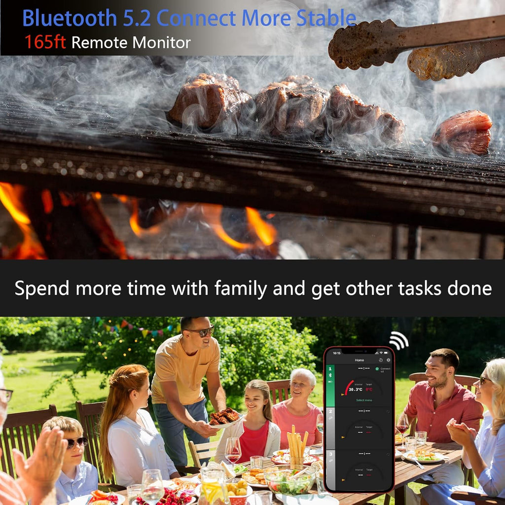 Wireless Meat Thermometer with Bluetooth, 165ft Range, Rechargeable, 1-Probe D5519