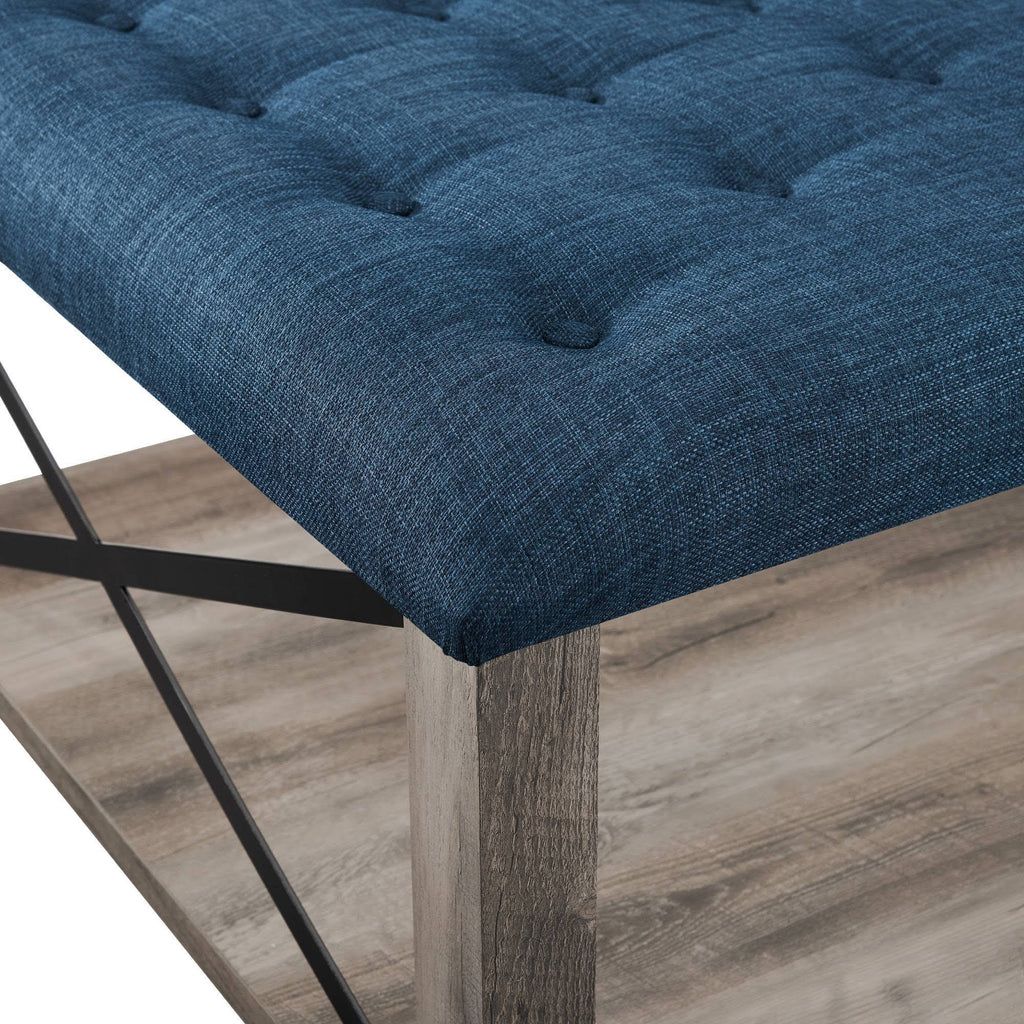 Rustic Farmhouse Tufted Ottoman Blue T47906