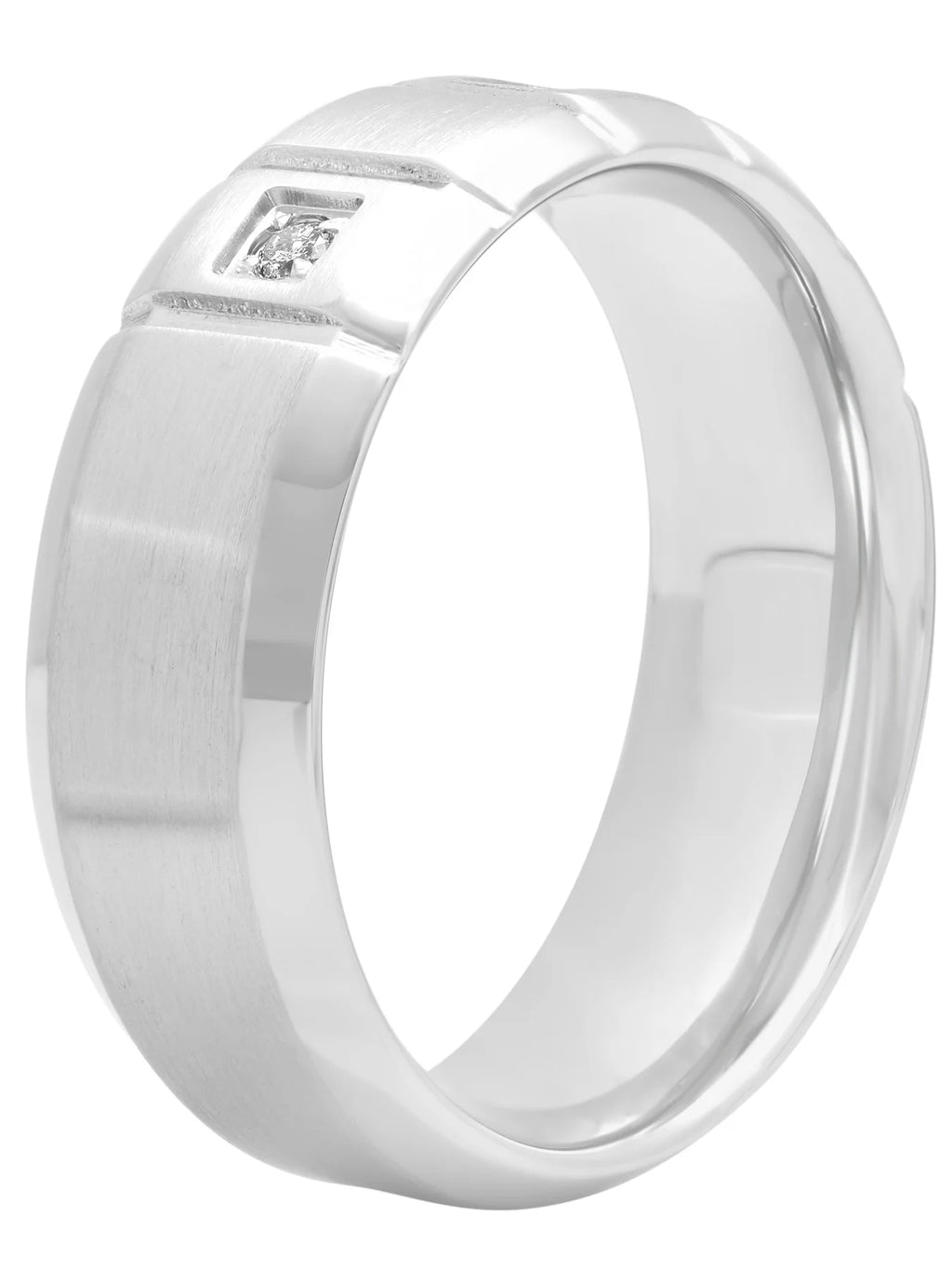Stainless Steel 8mm Diamond Accent Notched Wedding Band Y158412