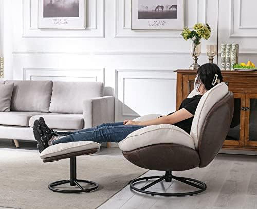 White Linen Swivel Arm Chair with Ottoman F24176