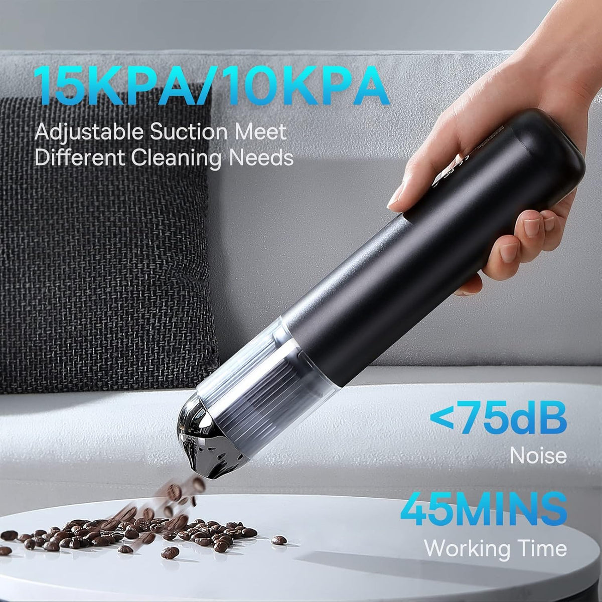Handheld Cordless Rechargeable Vacuum with Adjustable Suction Power and LED Light C968
