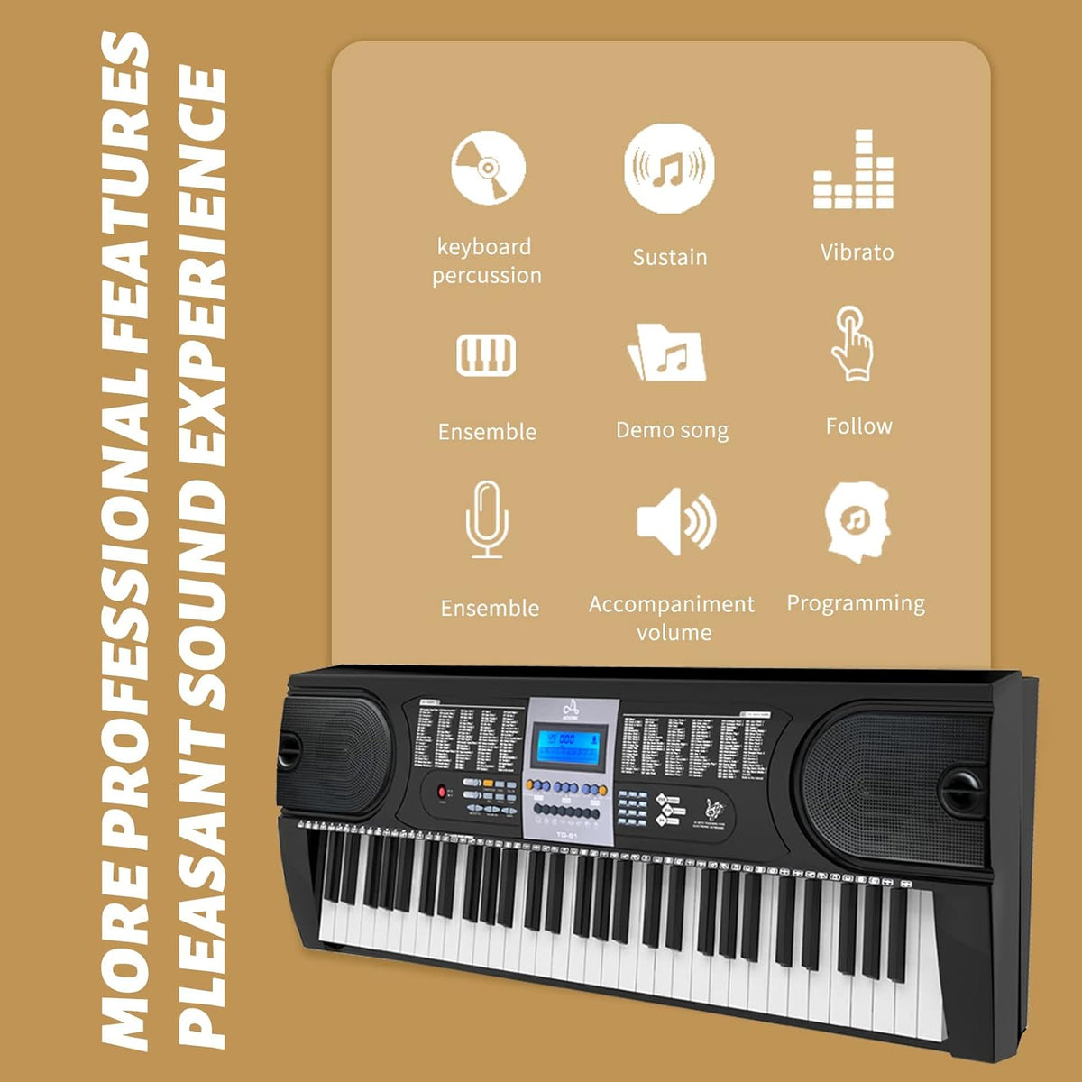 61 Key Keyboard Piano with LCD Display, 255 Sounds, Microphone, 3.5mm Audio Cable, 24 Demo Songs Z6014