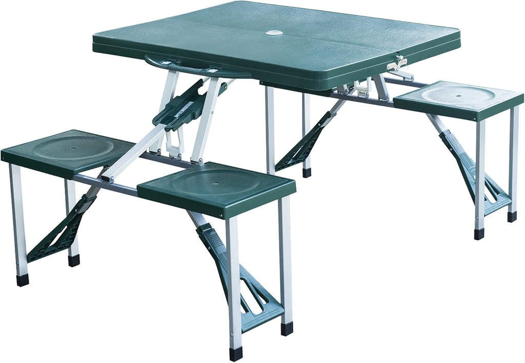 Grey 4-Seats Aluminum Fold Up Picnic Table with Umbrella Hole J773108