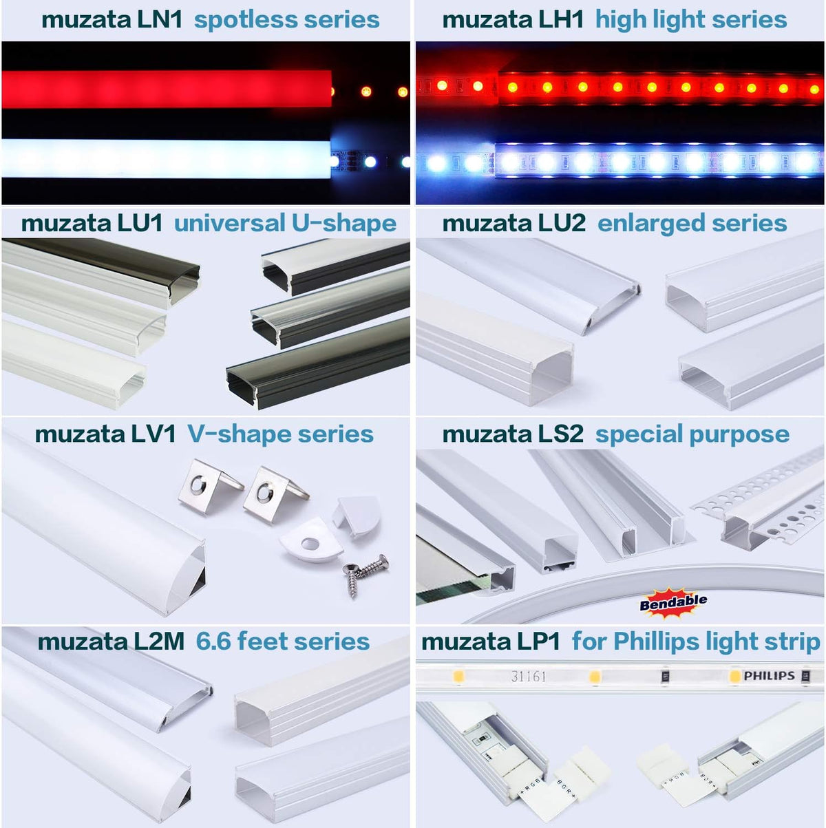 10 Pack 6.6FT Black Aluminum LED Channel System with Clear Cover Lens J3499