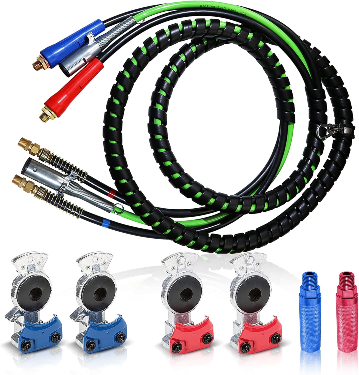 15 Feet 7 Way Semi Truck Trailer Electrical Cable ABS Wire & Air Hose Assembly with Aluminum Service Emergency Glad Hands P3943