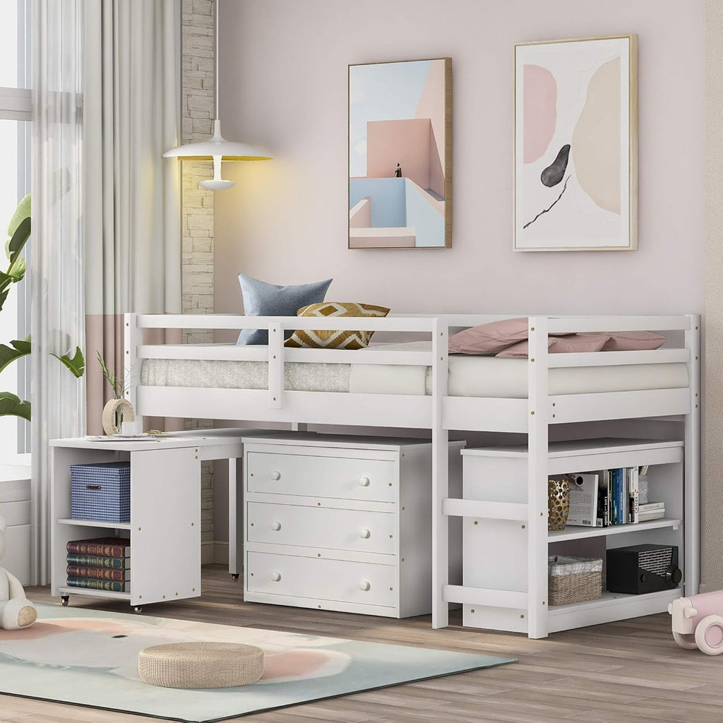 Espresso Wood Twin Low Loft Bed Frame with Storage Drawers D589285