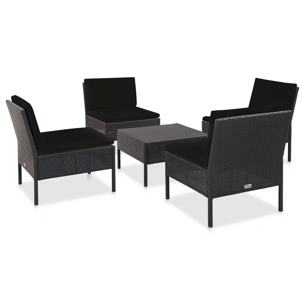 5 Piece Patio Sofa Set with Cushions Poly Rattan Black W829