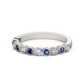 14K White Gold Eternity Band with Round Cut Diamond and Blue Sapphire Q19994
