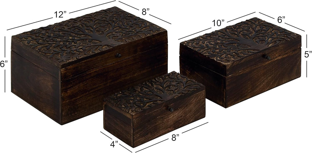 Wood Carved Box Set of 3 T13444