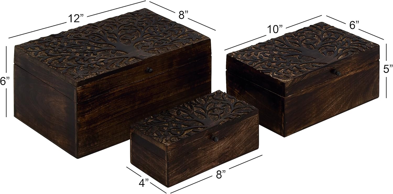 Wood Carved Box Set of 3 T13444