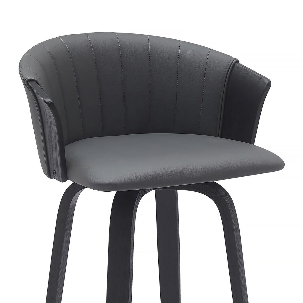 Black Faux Leather Swivel Counter Stool Chair W68834