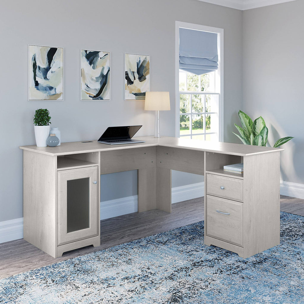L Shaped Computer Desk Linen White Oak Y686047